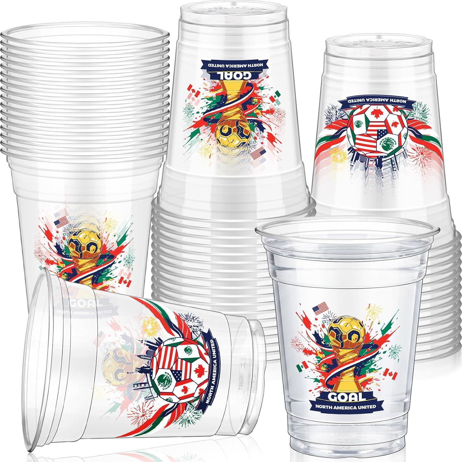50 Pcs Soccer Plastic Cups 12 Oz International Countries Soccer Disposable Plast