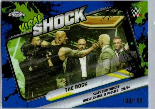 2026 Topps Chrome WWE #VIR-4 The Rock Viral Shock Blue Refractor #/150