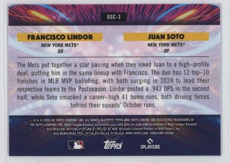 2025 Topps Cosmic Chrome Star Clusters Juan Soto Francisco Lindor #DSC-3 1t2r