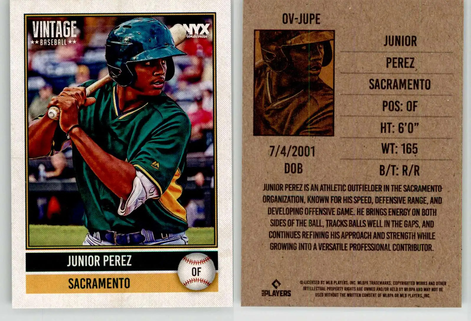 Junior Perez 2026 ONYX Vintage Baseball OV-JUPE Athletics