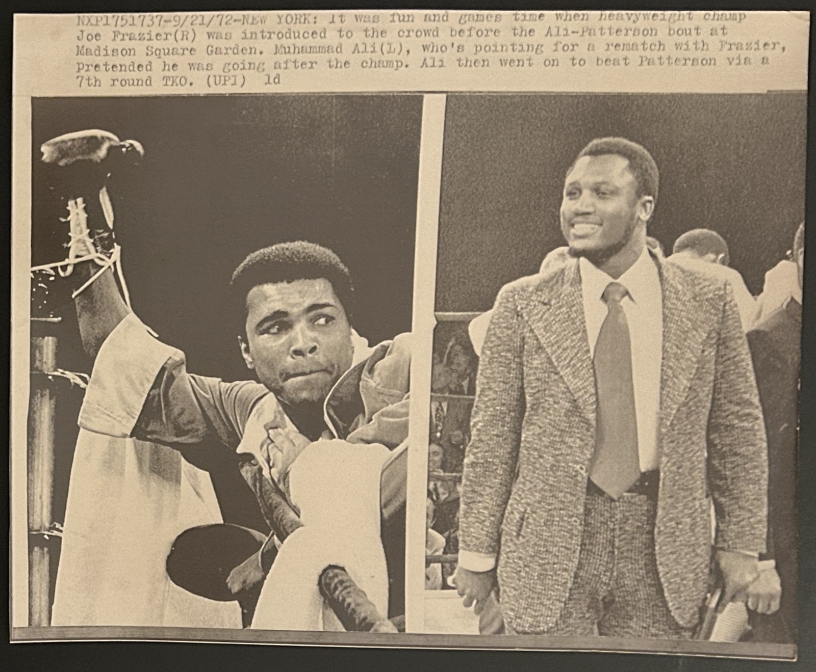 1972 Photo-Muhammad Ali Prior To Patterson Bout Joe Frazier Heavyweight Champion