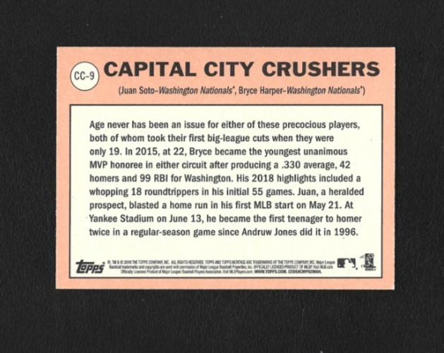 2018 Topps Heritage High Number Capital City Crushers CC-9 – Soto & Harper
