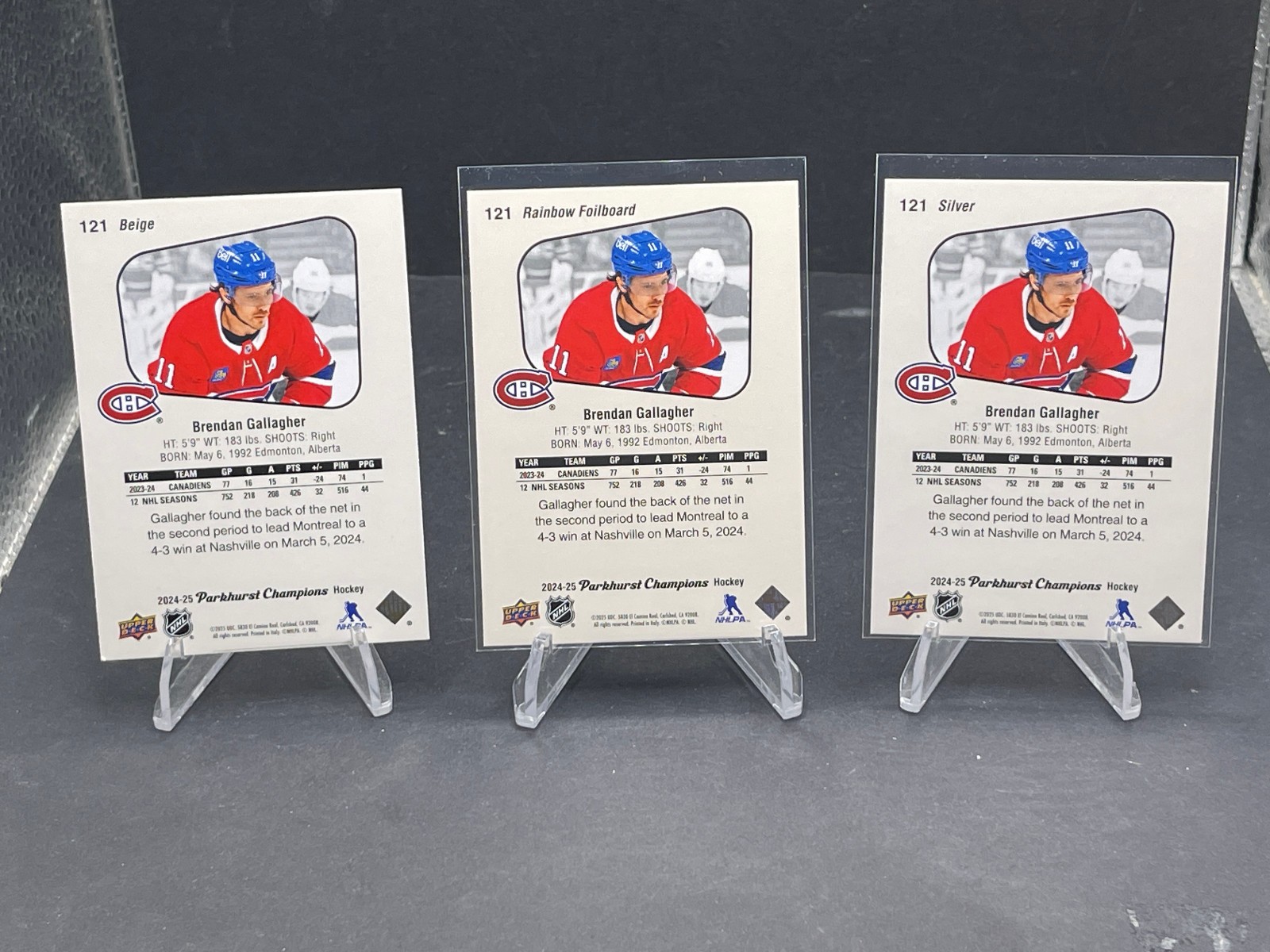 2024-25 BRENDAN GALLAGHER PARKHURST BASE, SILVER & RAINBOW FOIL BOARD #121