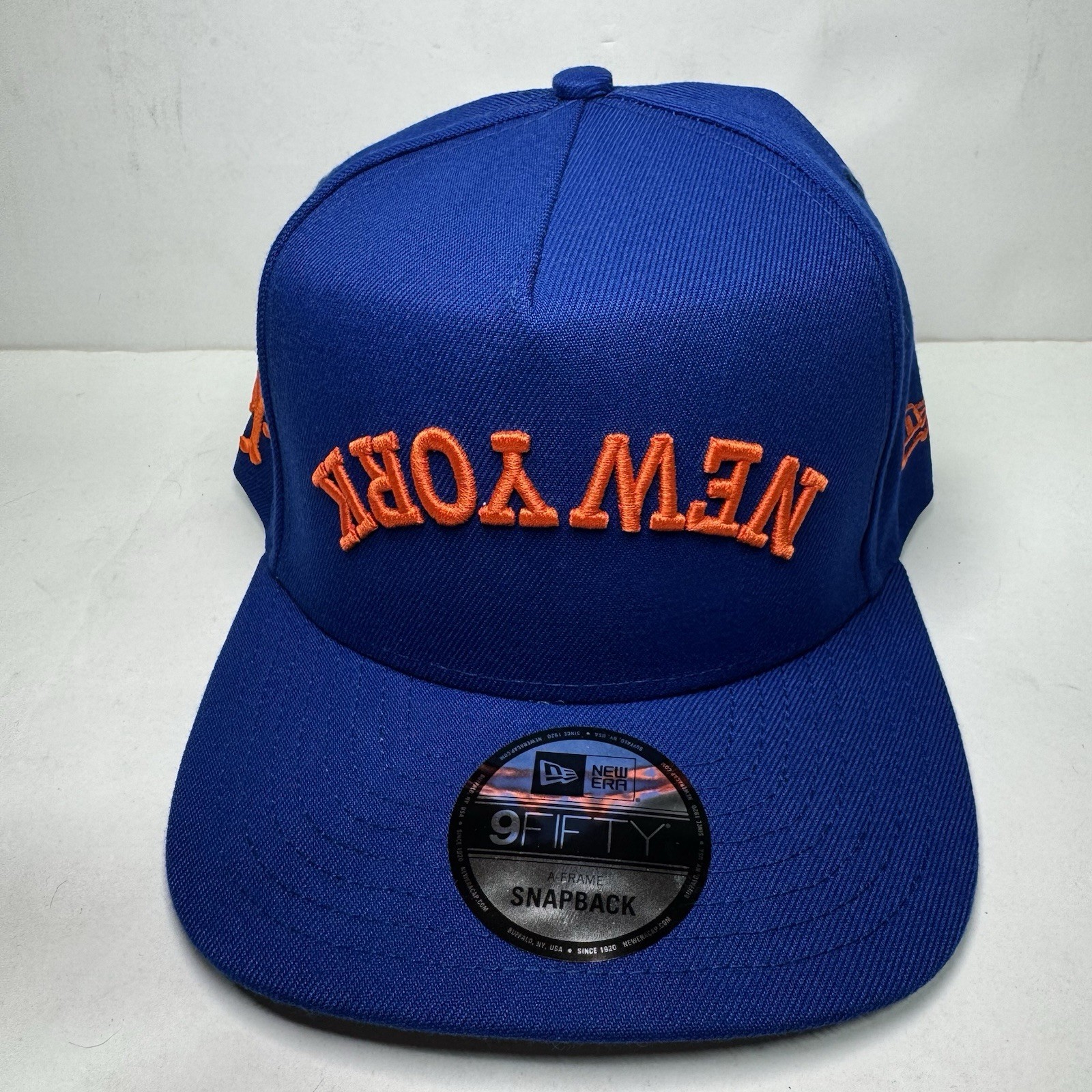 New York Mets New Era Upside Down 9FIFTY A-Frame Snapback Curve Blue Hat Cap NWT