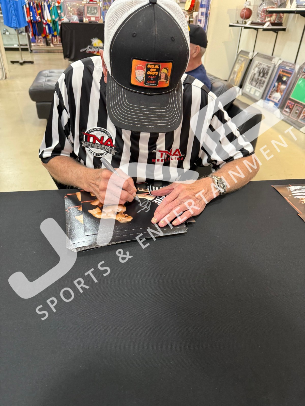 Earl Hebner autographed signed 8×10 photo JSA WWE WWF Dwayne Johnson The Rock