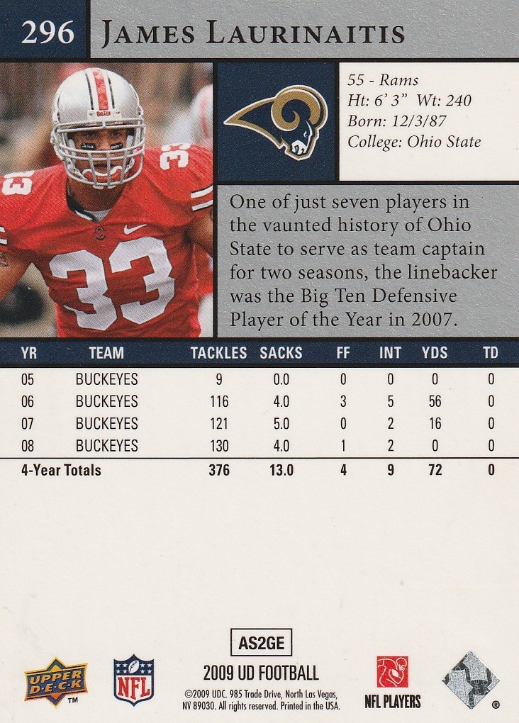 2009 Upper Deck #296 James Laurinaitis RC