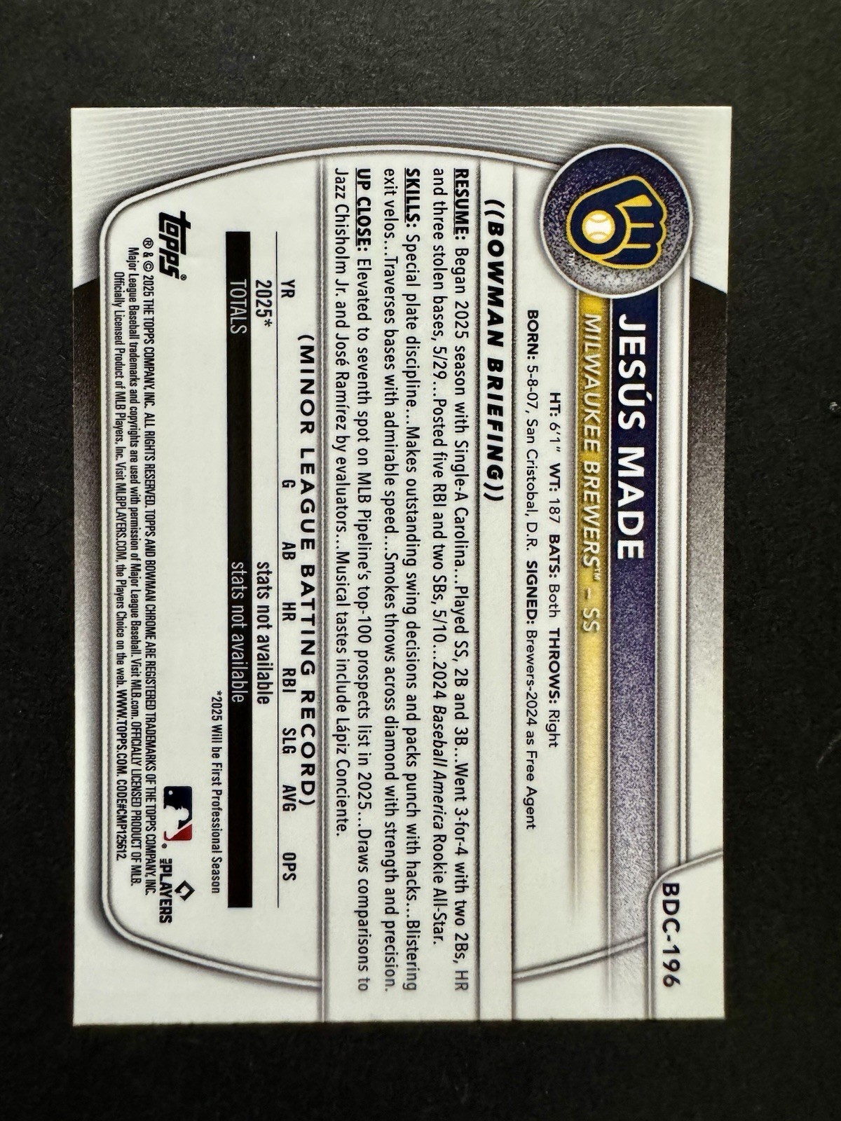 Jesus Made 2025 Bowman Chrome Draft Sapphire Edition – #BDC-196 (RC)