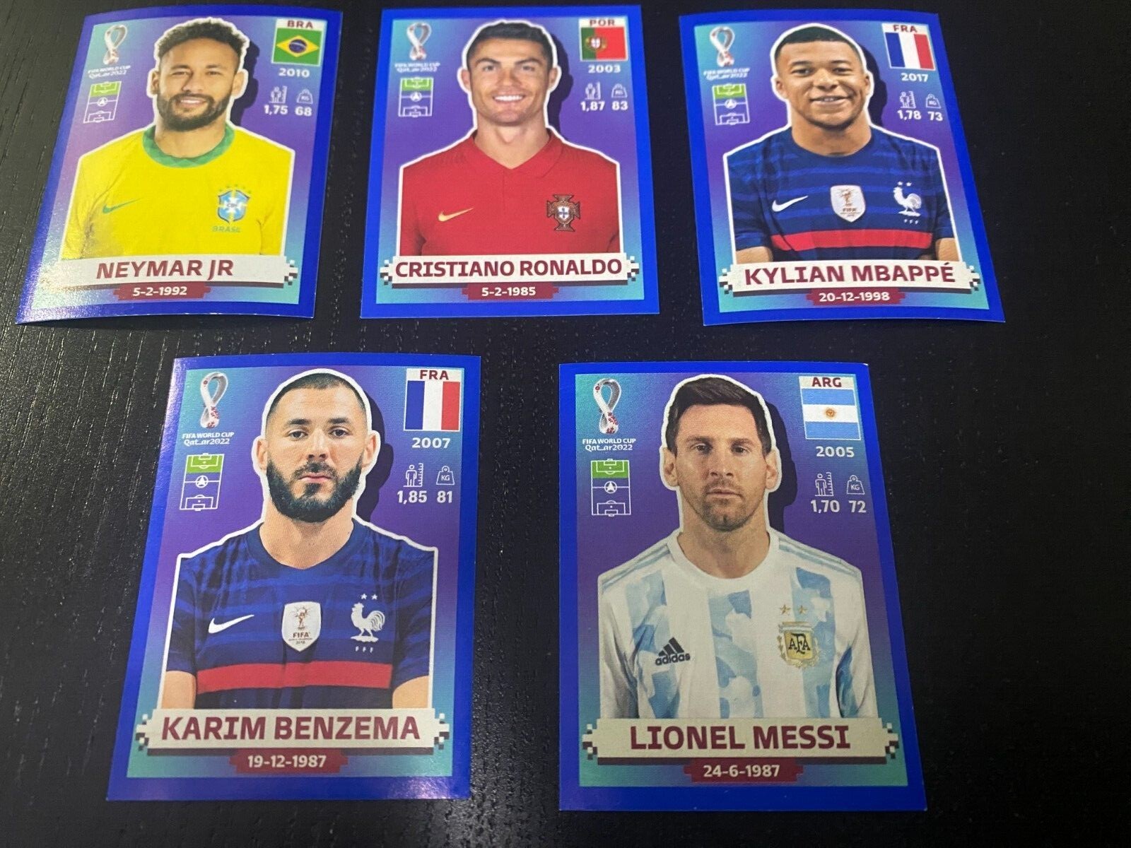 2022 FIFA World Cup Qatar Sticker CR7 Ronaldo #18/ Mbappé #19/ Messi #20/ NEYMAR