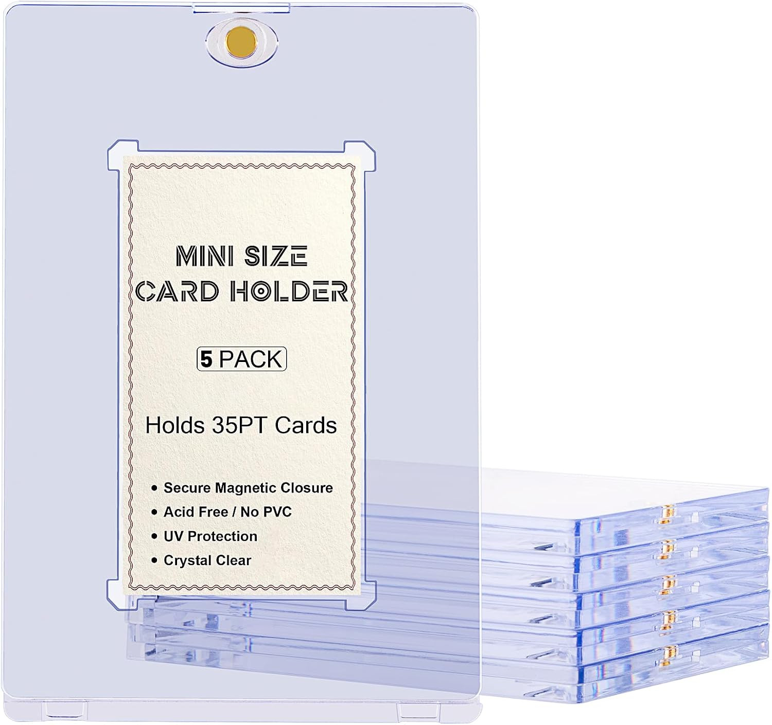35pt Trading Card Protector Magnetic Case Black Border Clear Display Holder