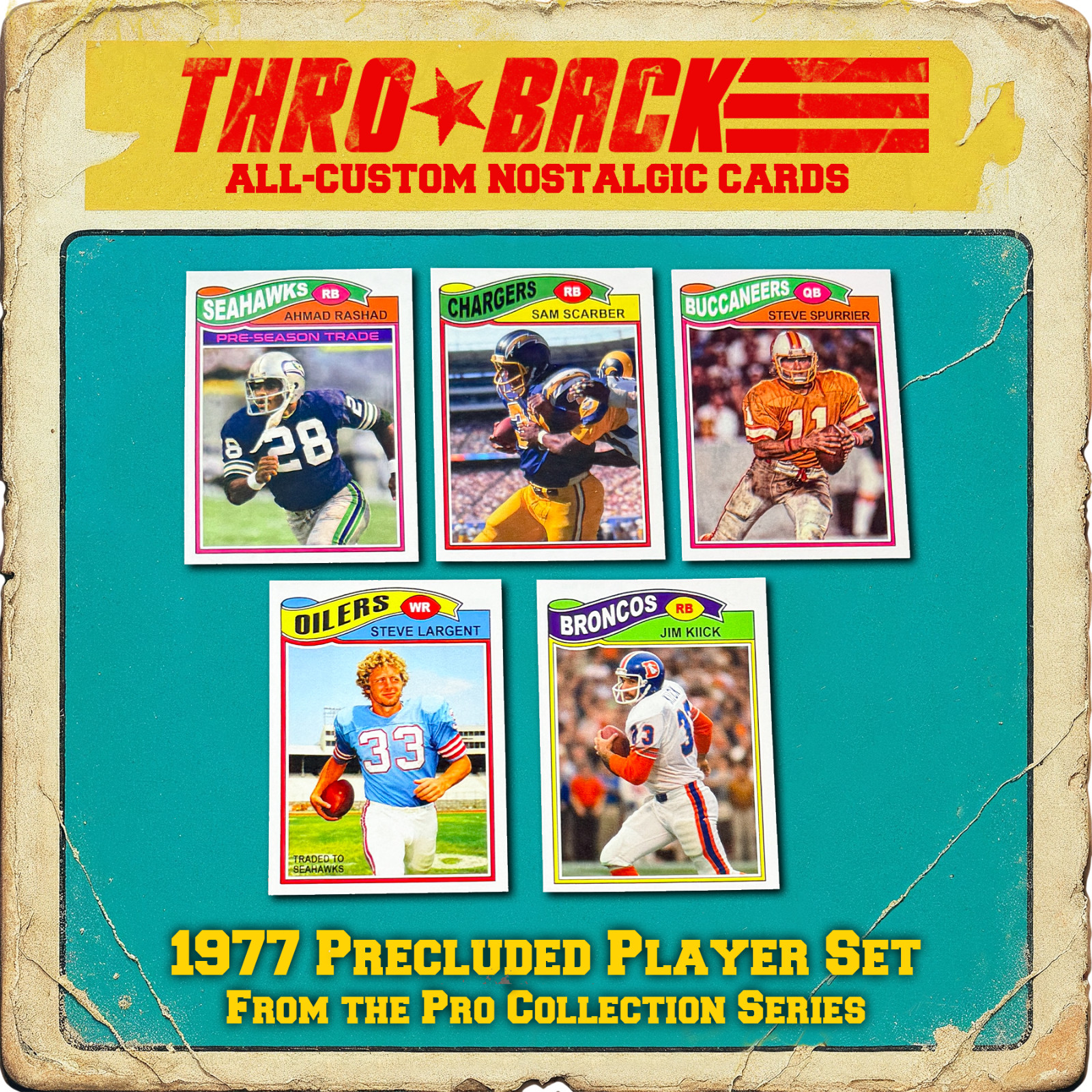 THROBACK custom Football 1977 Never-Made cards Largent Kiick Spurrier