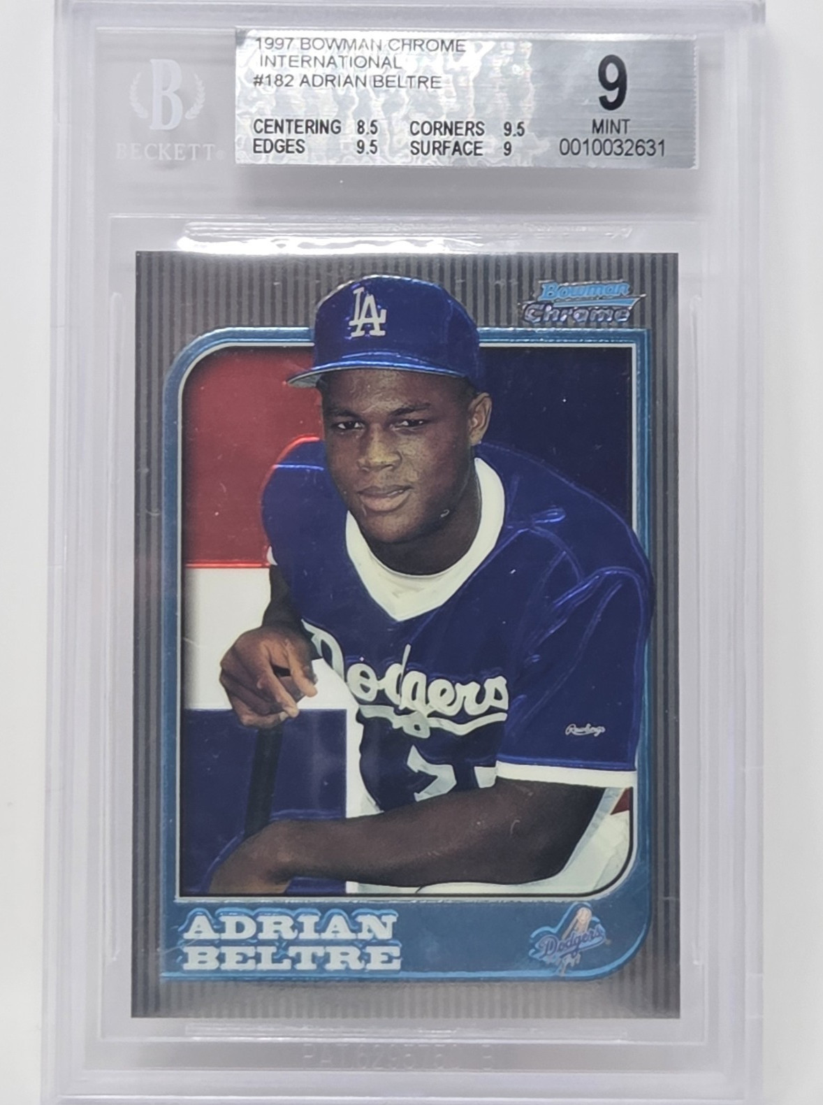 1997 Bowman Chrome – Adrian Beltre #182 International (RC) BGS 9 Mint LA Dodgers