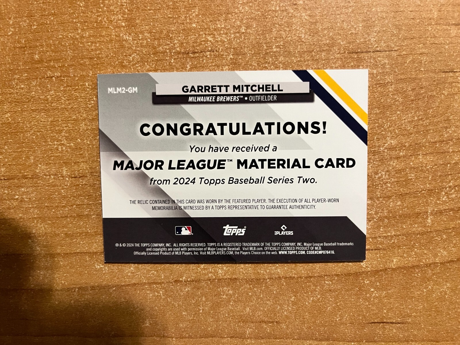 2024 Topps Series 2 – Garrett Mitchell – Major League Material Relic BREWERS