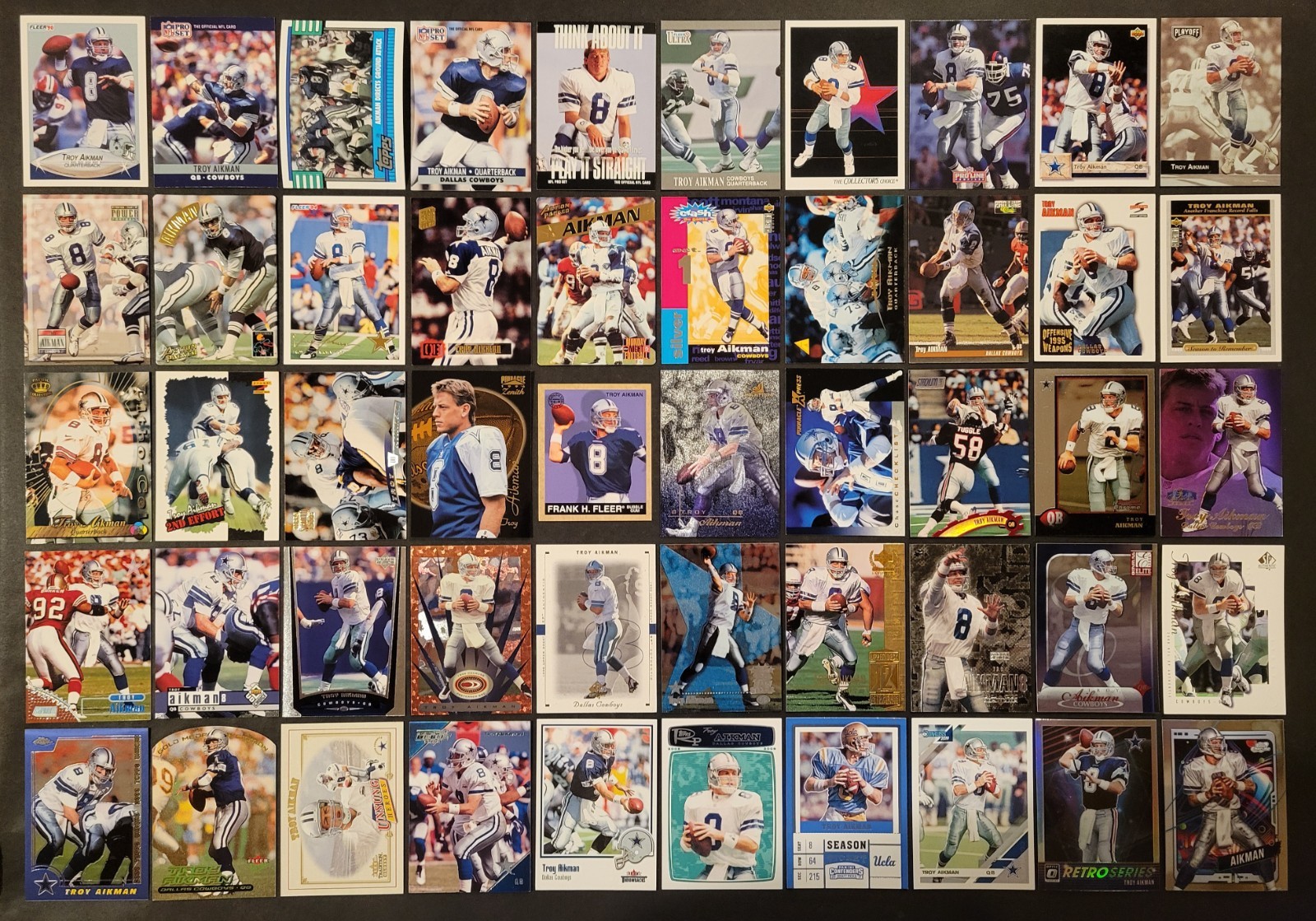 Lot of 50 Different TROY AIKMAN Football Cards HOF 1990-2023 FB4402