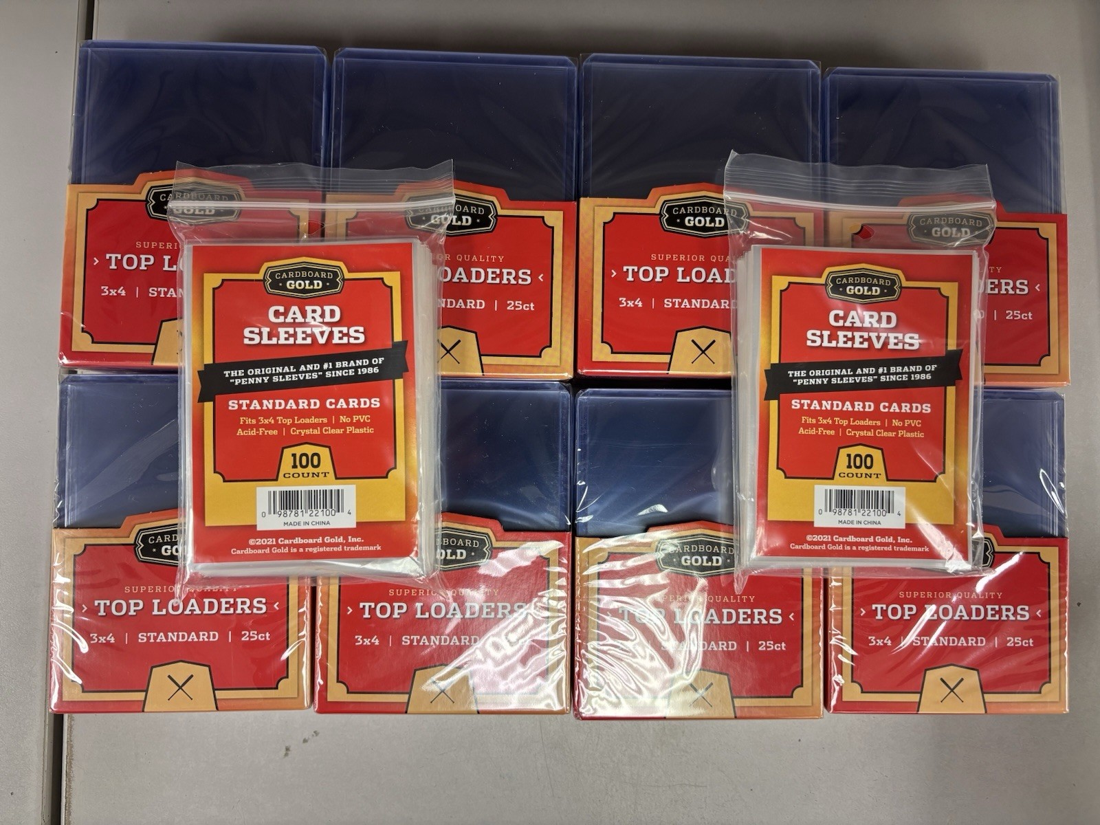 200ct Cardboard Gold 20-35pt Toploaders AND Penny Sleeves For All Trading Cards