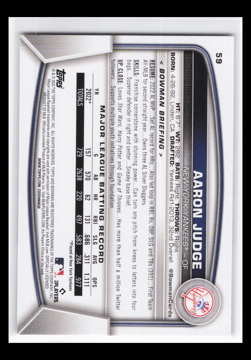 2023 Bowman #59 Aaron Judge