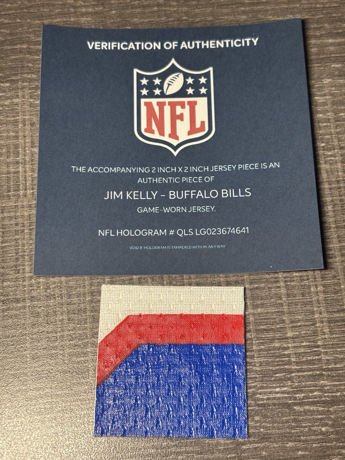 JIM KELLY GAME USED WORN PATCH NFL COA HOLOGRAM BUFFALO BILLS HOF FANATICS FEST