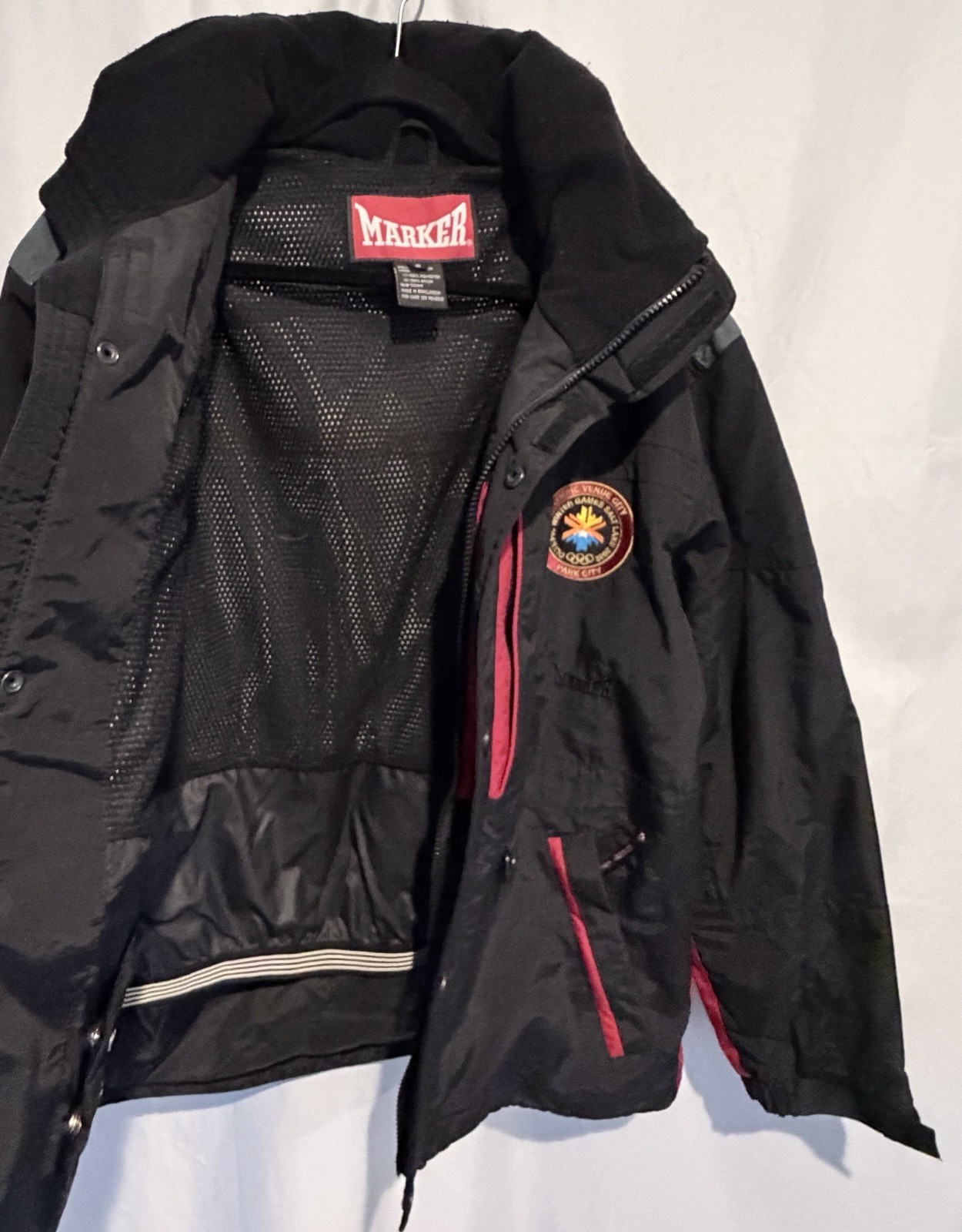 Y2K MARKER 2002 Winter Olympics Jacket Salt Lake City Snow Ski Black VTG Mens S