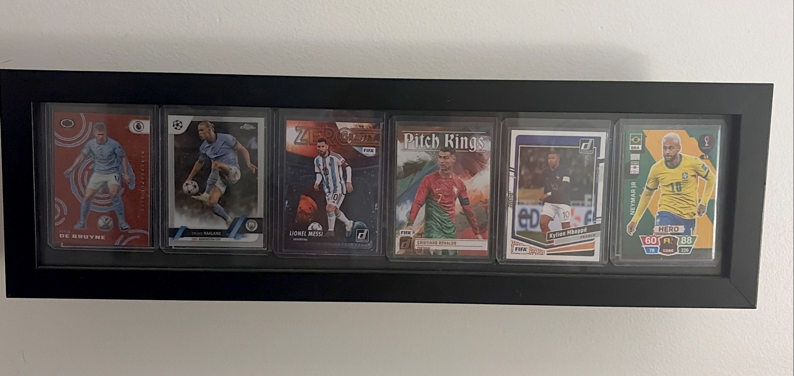 Messi, Ronaldo, Haaland, DeBruyne, Neymar, MBappe cards Framed In Mint Condition