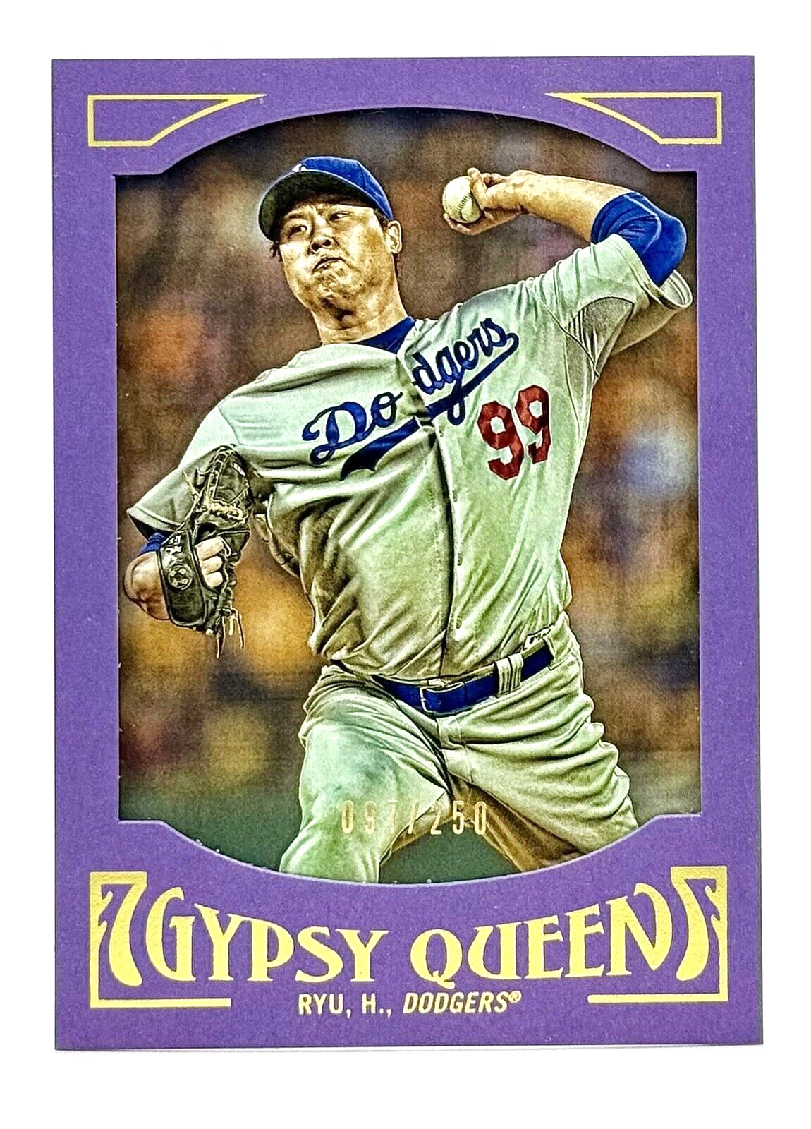2016 Topps Gypsy Queen Purple Paper Frame #44 Hyun-Jin Ryu 97/250 Dodgers