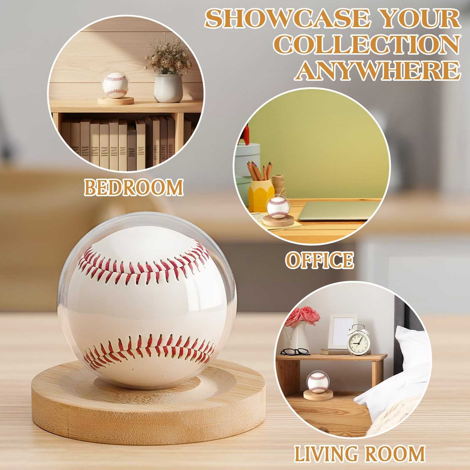 Tasdurian 4 Pack Baseball Display Cases with Wooden Base, Clear Plastic Ball …