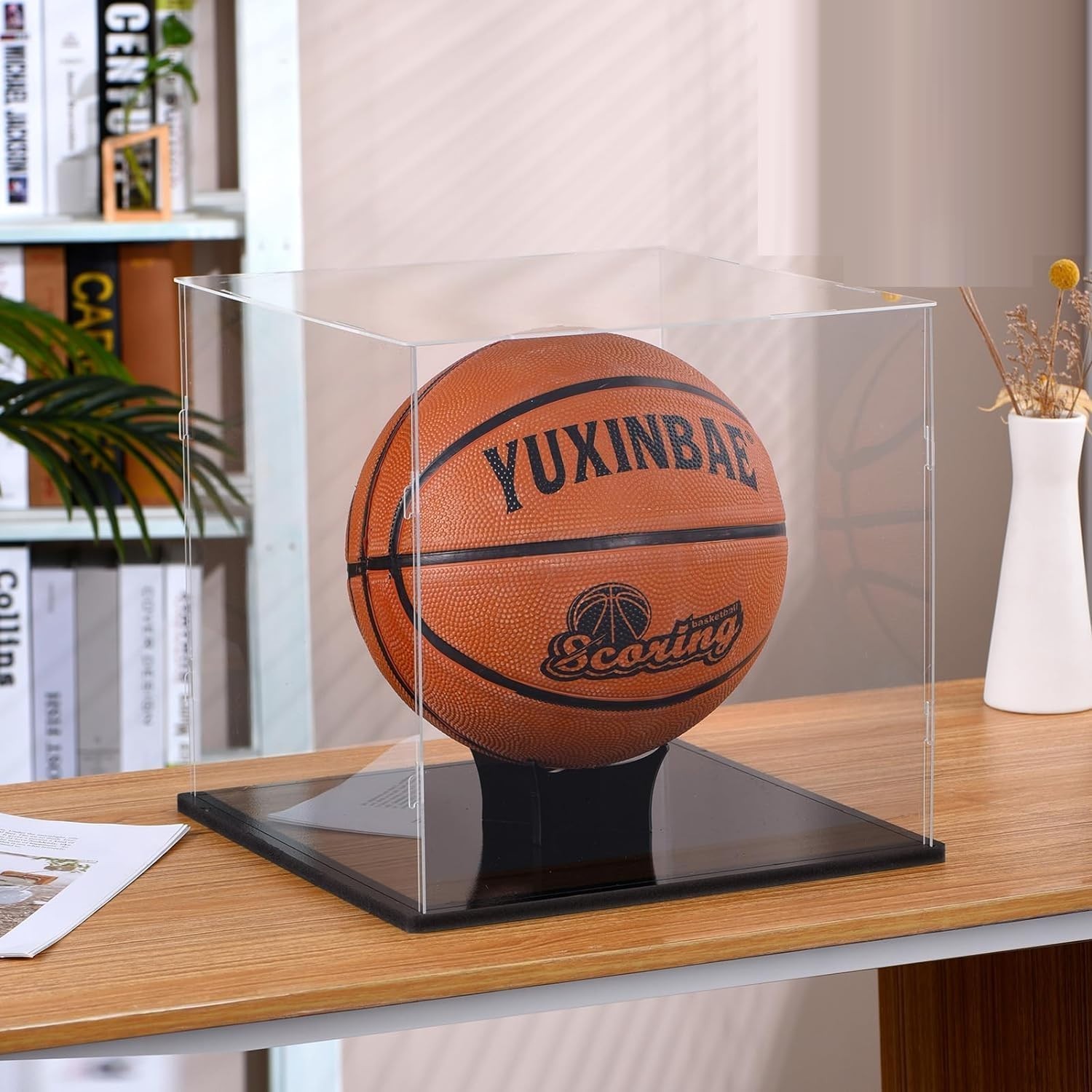 Clear Acrylic Basketball Display Case UV Protected With Stand
