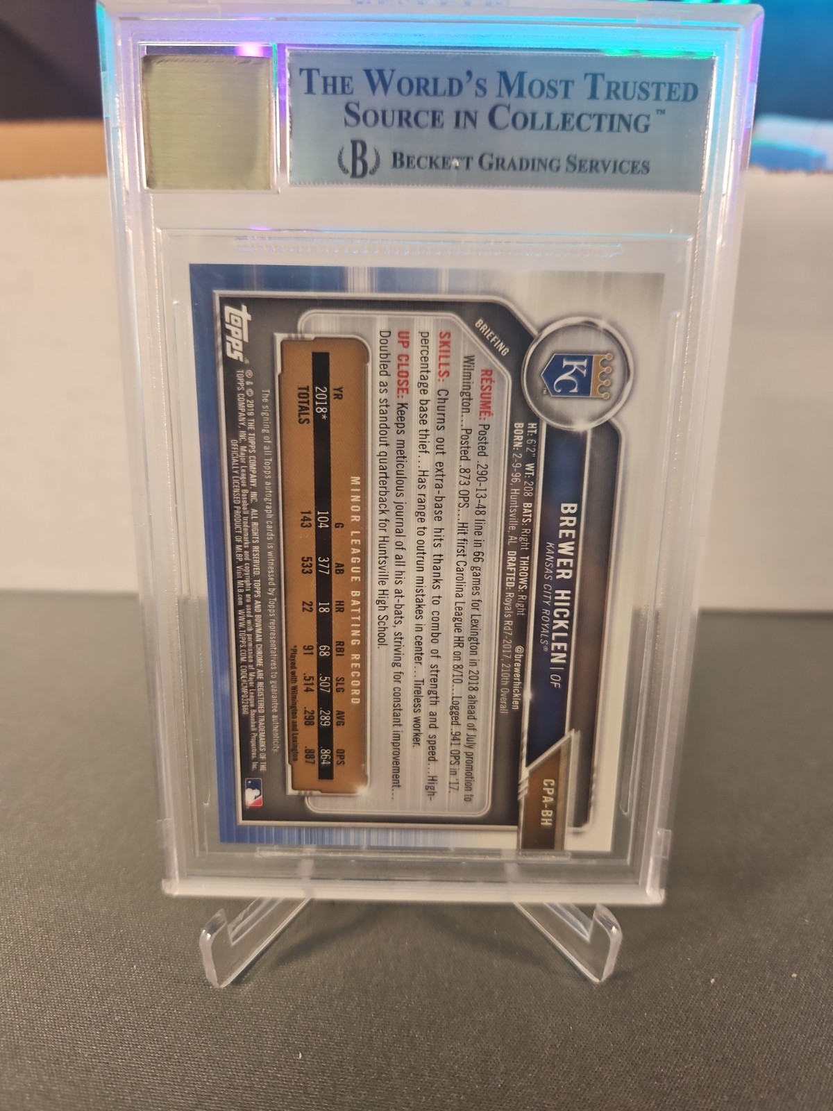 2019 Bowman – Chrome Prospect Autographs Brewer Hicklen #CPA-BH (AU, RC)