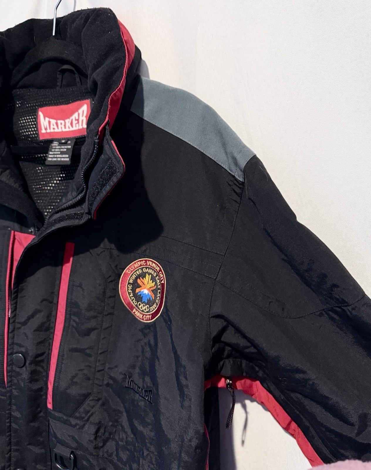 Y2K MARKER 2002 Winter Olympics Jacket Salt Lake City Snow Ski Black VTG Mens S