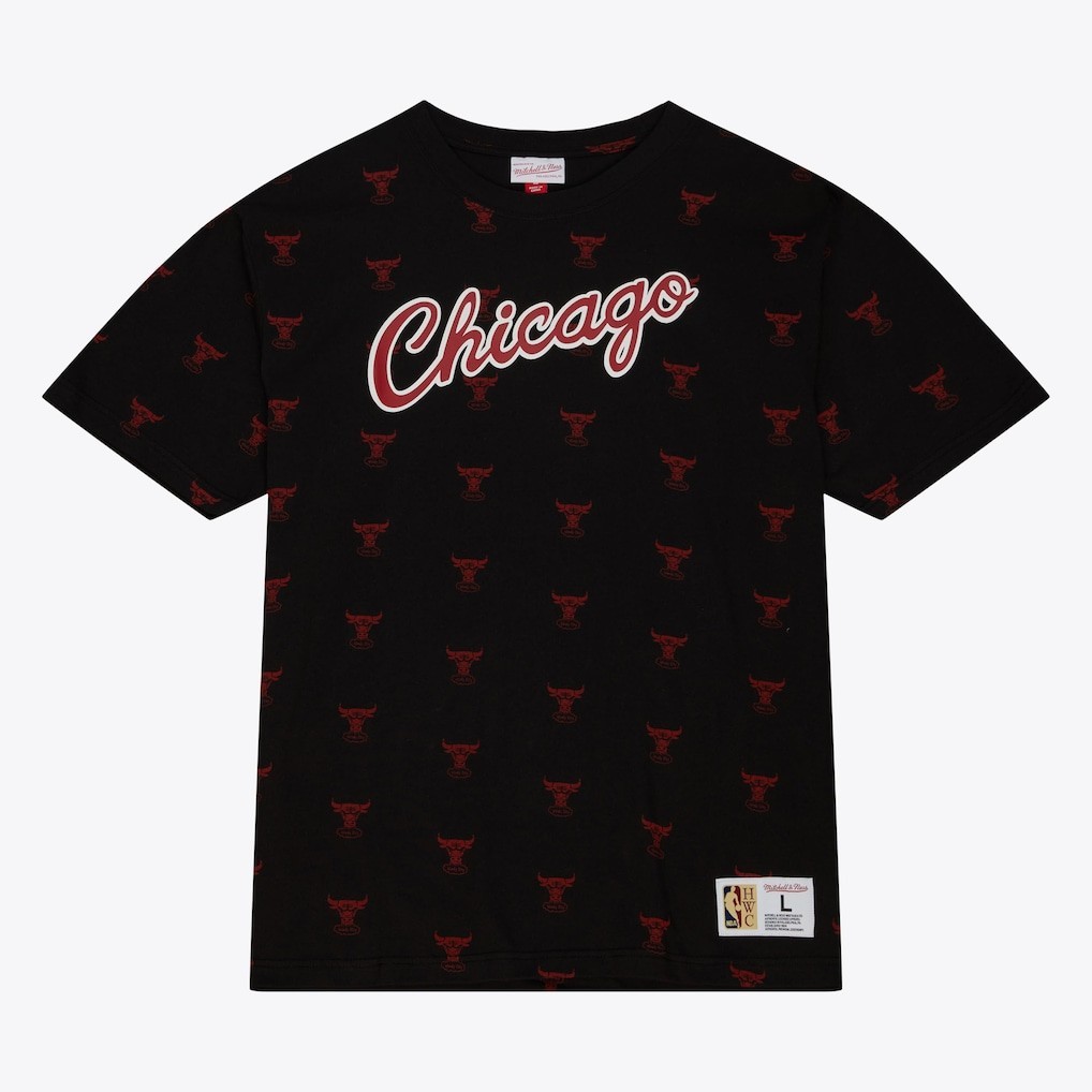 Chicago Bulls Mitchell & Ness Allover Print Black T-Shirt Men’s XL NWT!