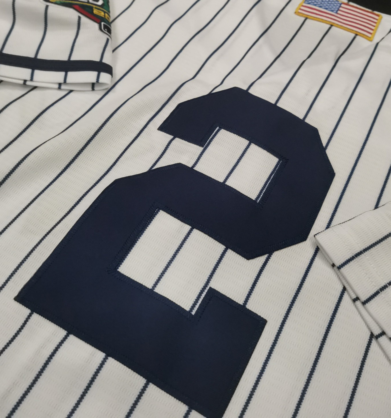 Derek Jeter #2 NYY Throwback White Stripe Sewn Stitched Jersey.