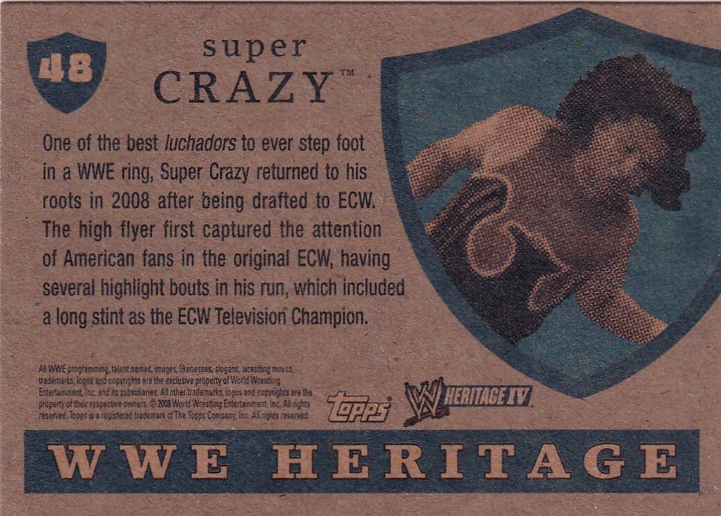 Super Crazy Signed 2008 Topps Heritage IV WWE Card #48 ECW Wrestling Autograph