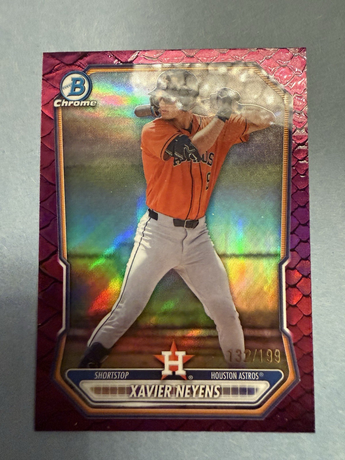 2025 Bowman Draft #BDC-2 Xavier Neyens Chrome Fuchsia Reptilian Refractor #/199