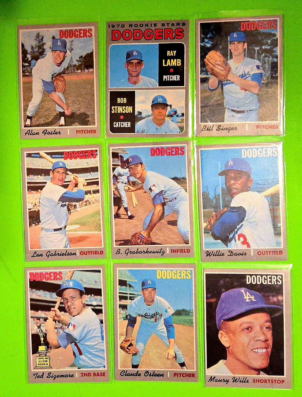 Lot of 9 1970 Topps Los Angeles DODGERS vintage cards MAURY WILLS, WILLIE DAVIS