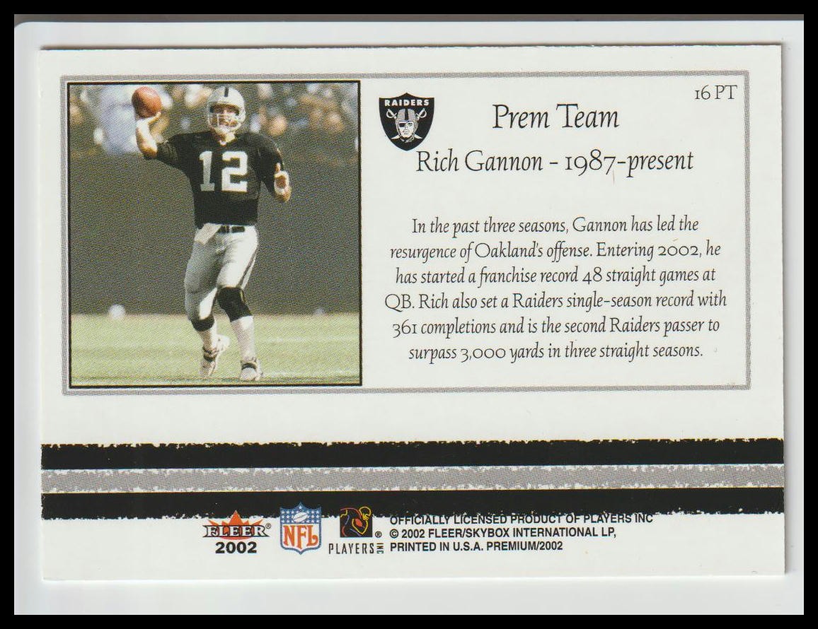 2002 Fleer Premium #16 PT Rich Gannon Prem Team Oakland Raiders