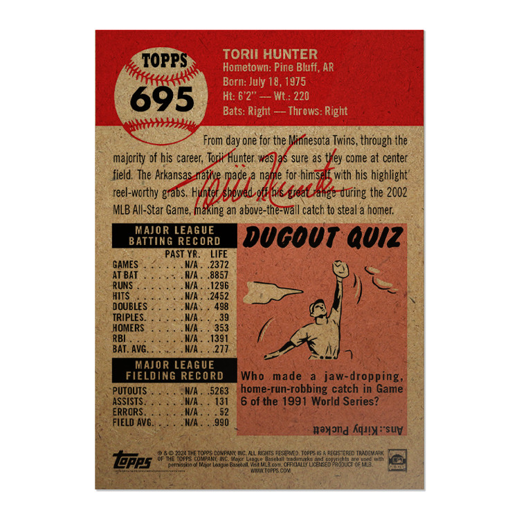 2024 Topps Living Set 695 Torii Hunter – Free Shipping Always!