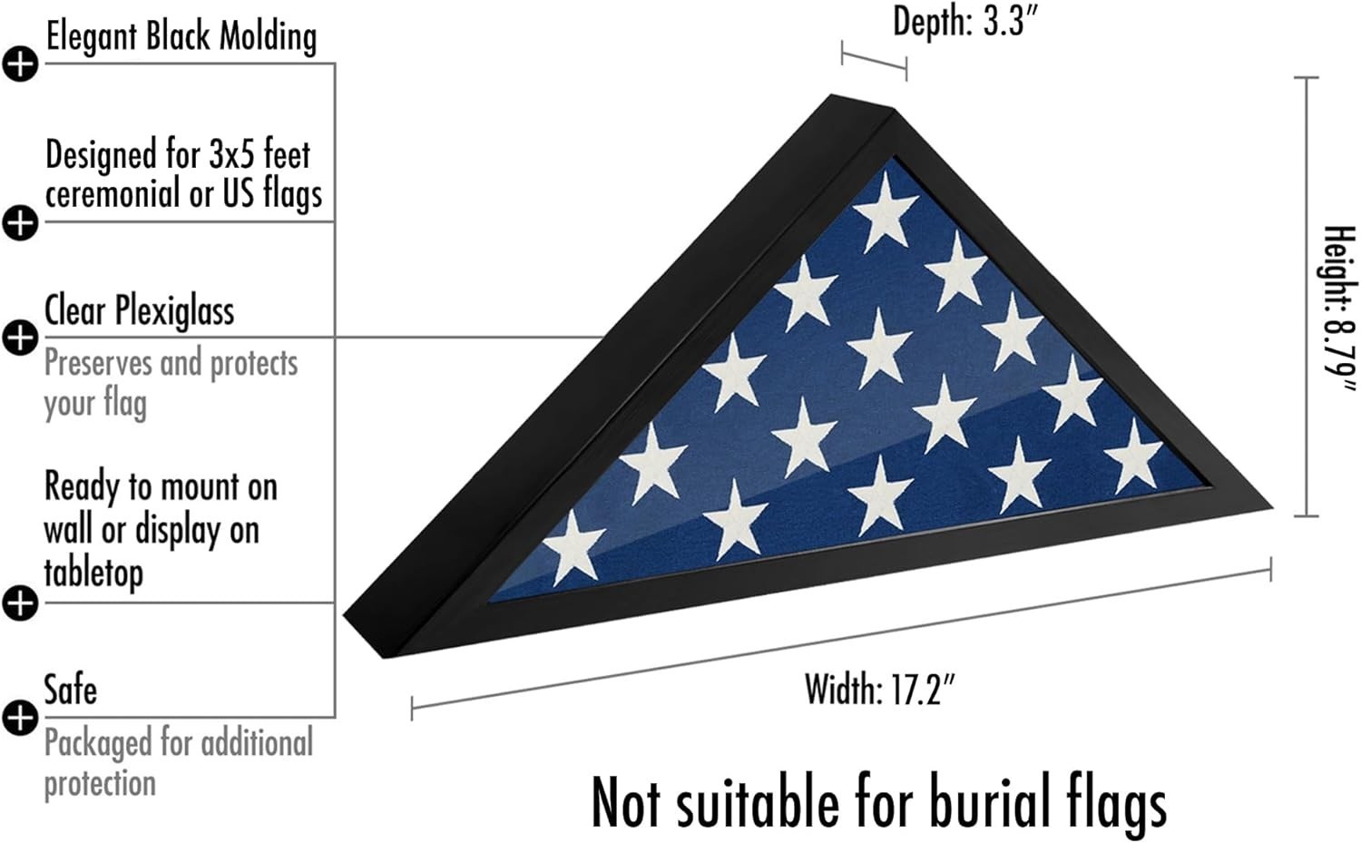Small Triangular Flag Case – Fits 3×5′ Ceremonial Flags, Wall or Tabletop Mount