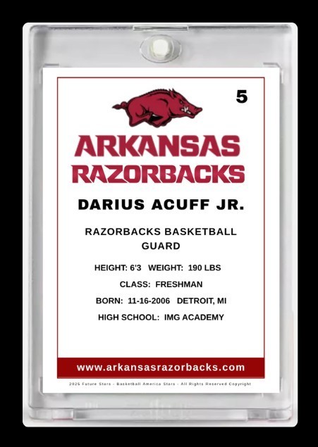 2025-26 Darius Acuff Jr. NCAA Future Stars Rookie Card #5 Arkansas Razorbacks