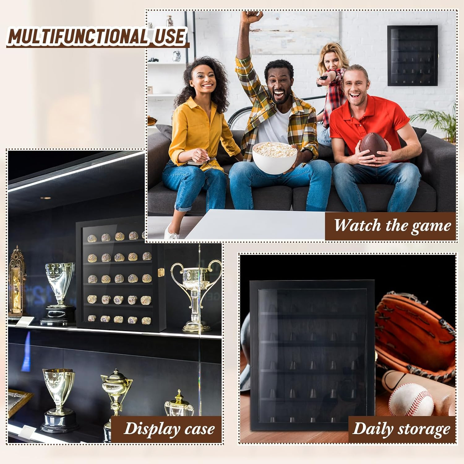25 Pcs Championship Ring Display Case Baseball Ring Display Case Holder