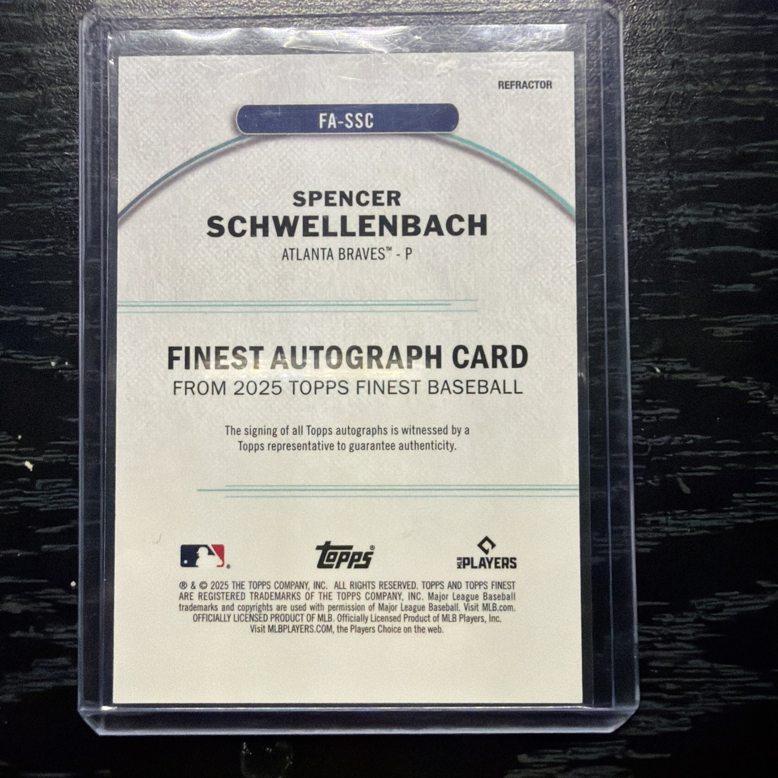 2025 Topps Finest Spencer Schwellenbach Refractor On-Card Auto Braves RC Rookie