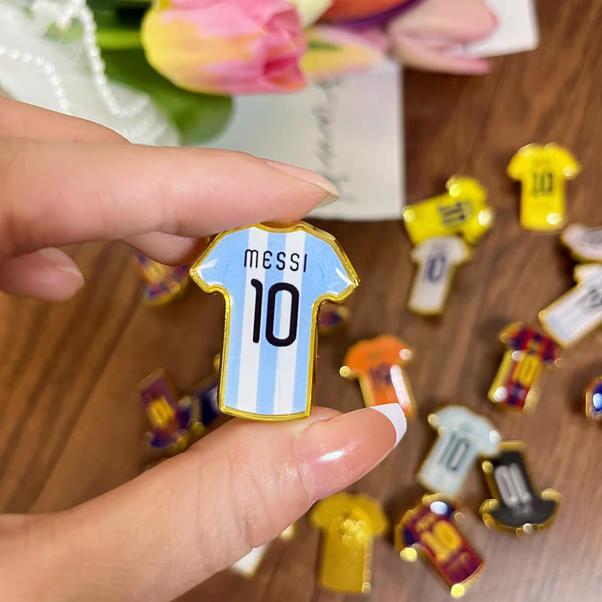 Messi, Ronaldo, Mbappé, career, jersey pin, commemorative photo frame