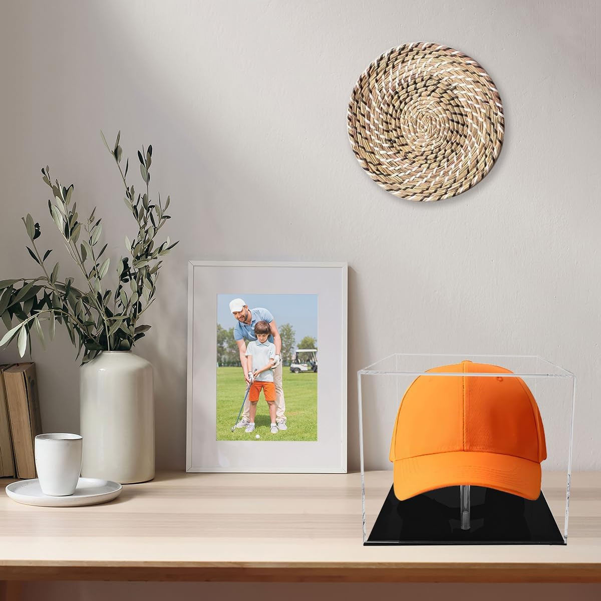 Acrylic Hat Display Case – Clear Baseball Football Cap Holder Stand with Dust Co