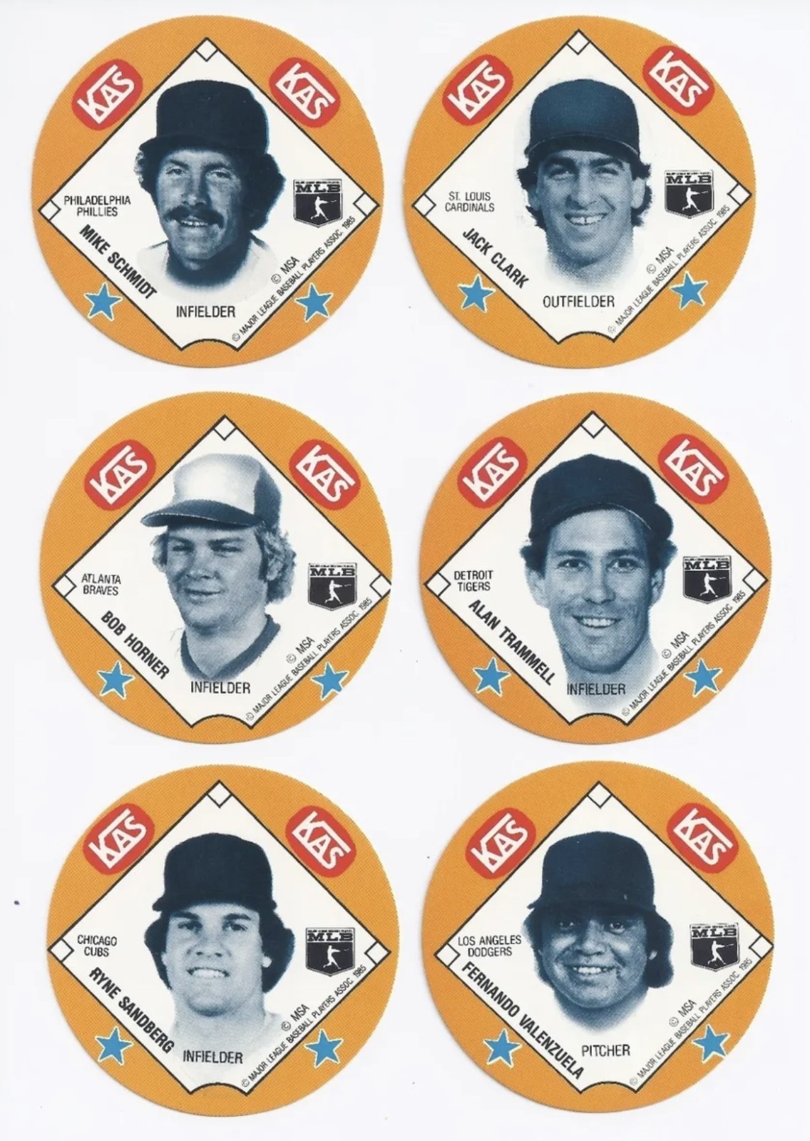 1985 85 KAS Potato Chips Snack Time Disc Ripken Gwynn Carlton Schmidt Seaver