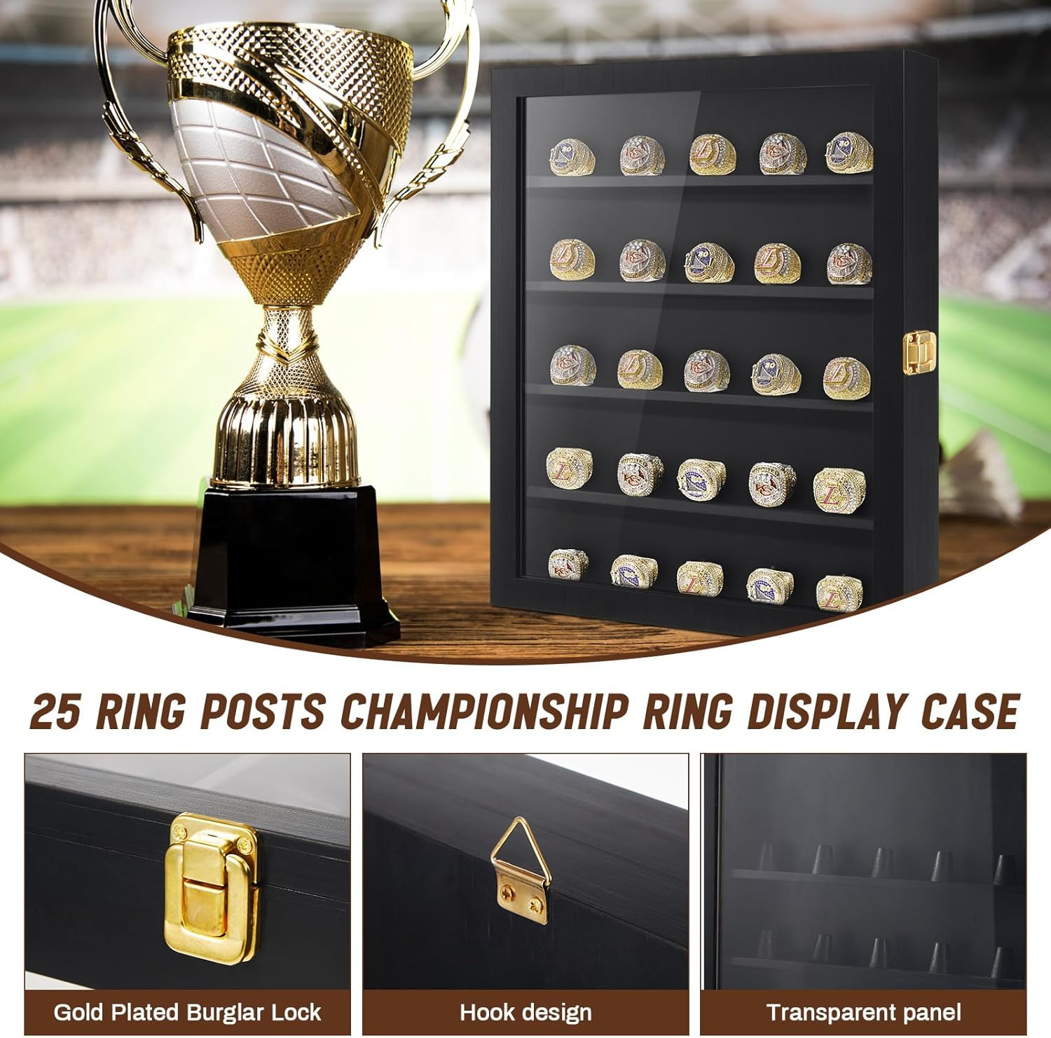 25 Pcs Championship Ring Display Case Baseball Ring Display Case Holder