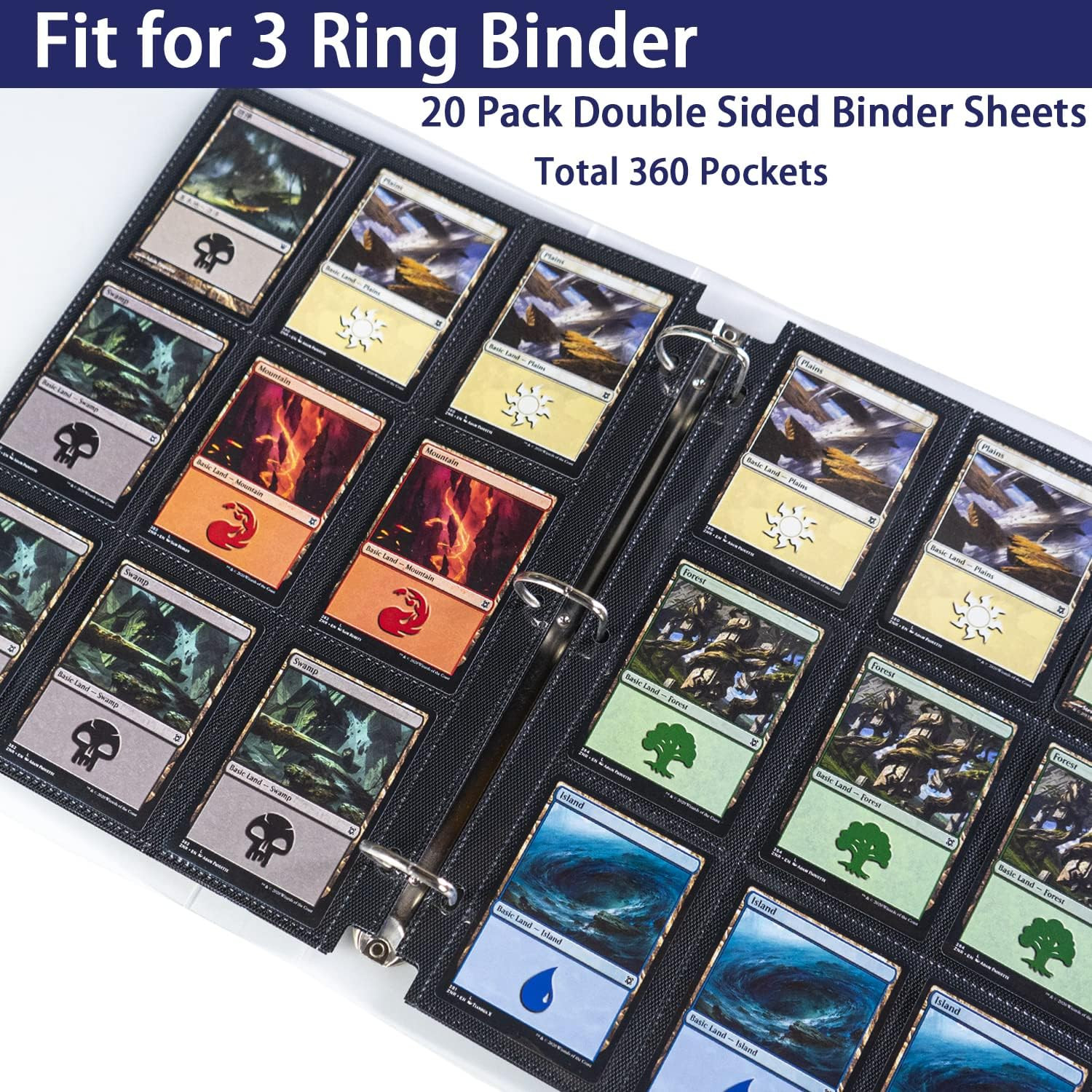 20 Pack 360 Pockets Black Trading Card Sleeves Binder Sheets, Double Sided Thick