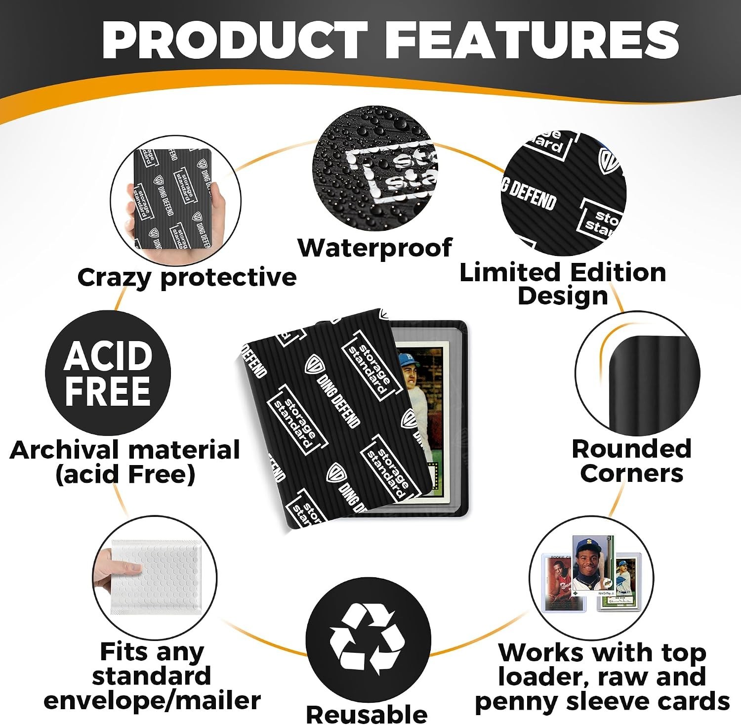 Ding Defend 110-Pack Trading Card Protectors – Lightweight, 3.5 x 4.5 Inch Black