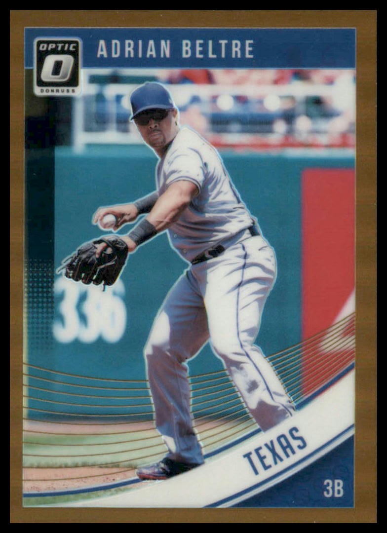 2018 Donruss Optic #148 Adrian Beltre Bronze : “3,000 Hit Club” on front