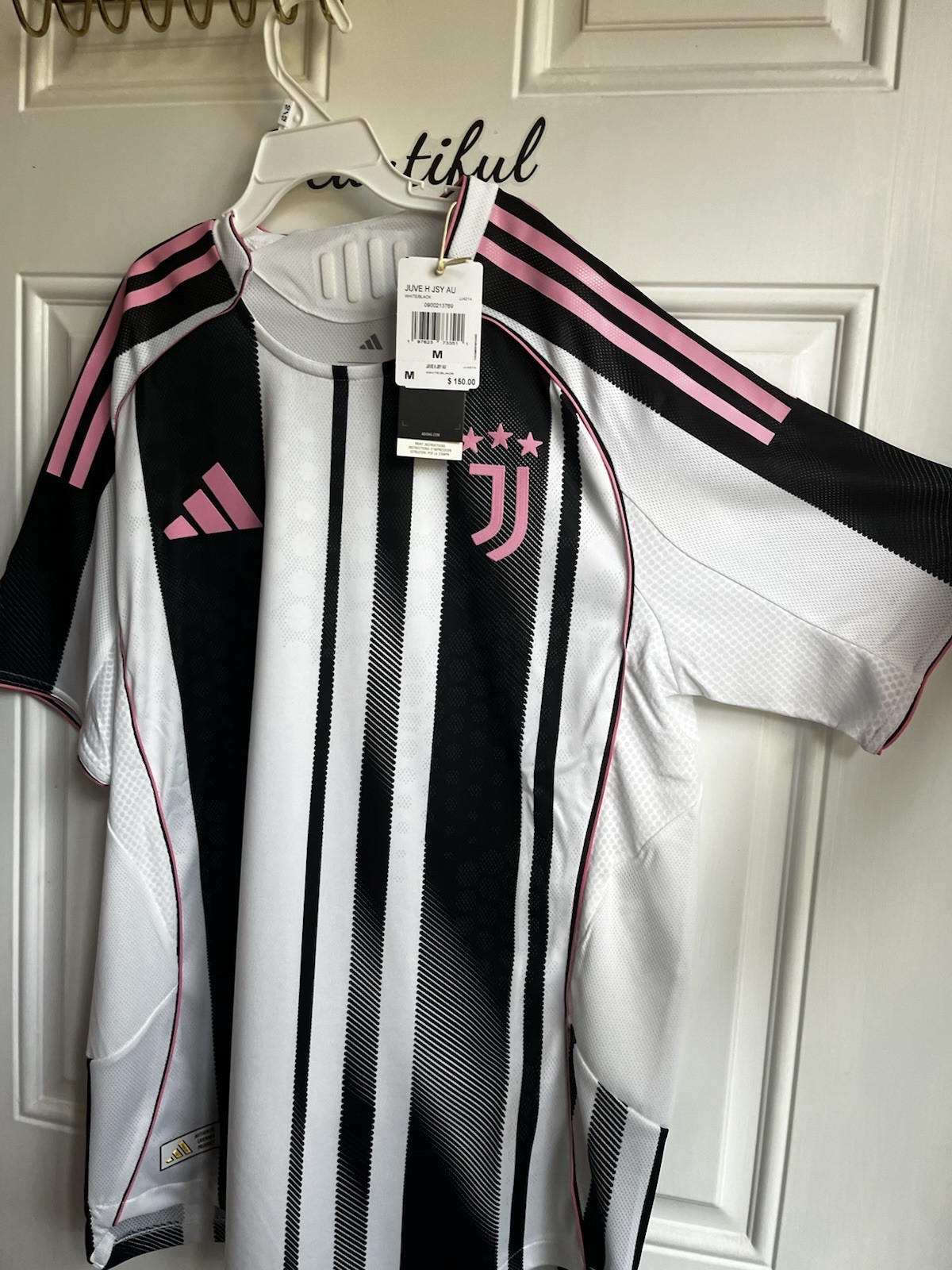 adidas Juventus Officially Licensed White Black Pink Soccer Jersey Size M