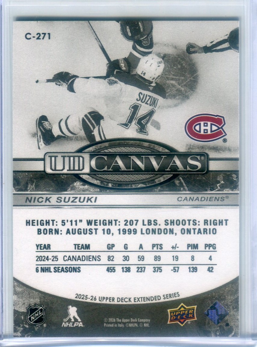 2025-26 Upper Deck Extended Series UD Canvas B&W SP #C-271 Nick Suzuki Montreal