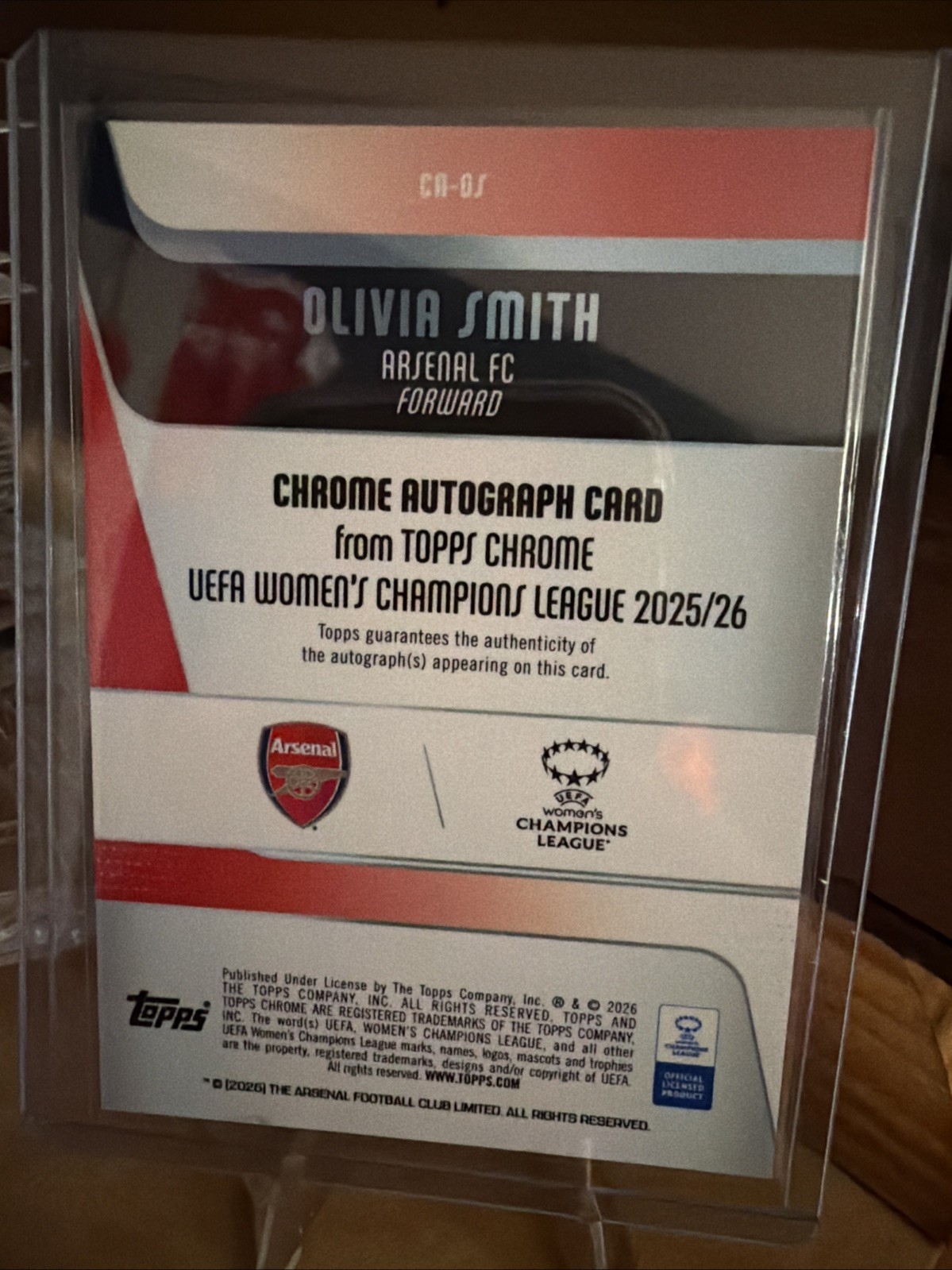 2025-26 Topps Chrome UWCL Olivia Smith RC Purple /75 Arsenal FC AUTO