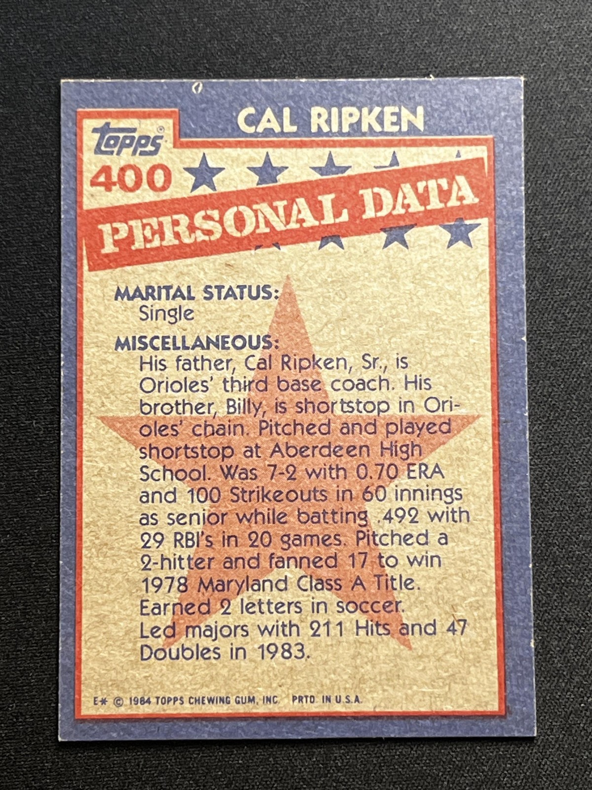 1984 Topps #400 Cal Ripken