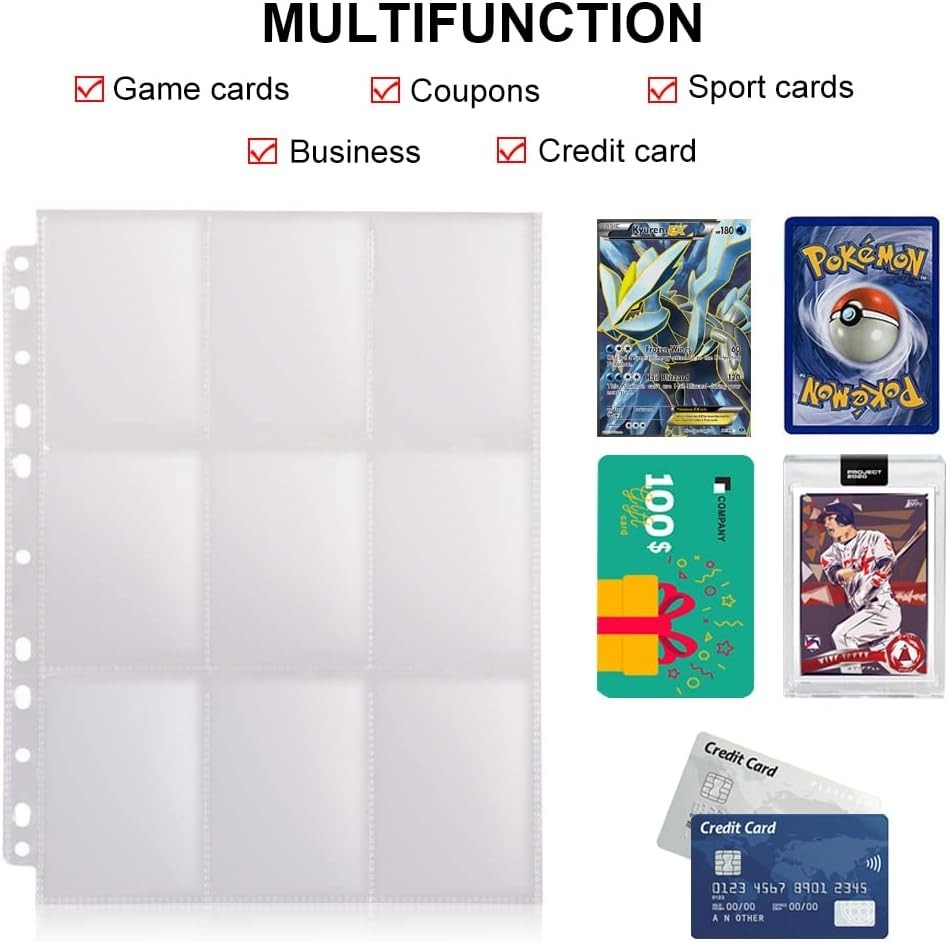 1800 Pocket Trading Card Album Binder Protector Page Sleeves 100 Sheets Baseball